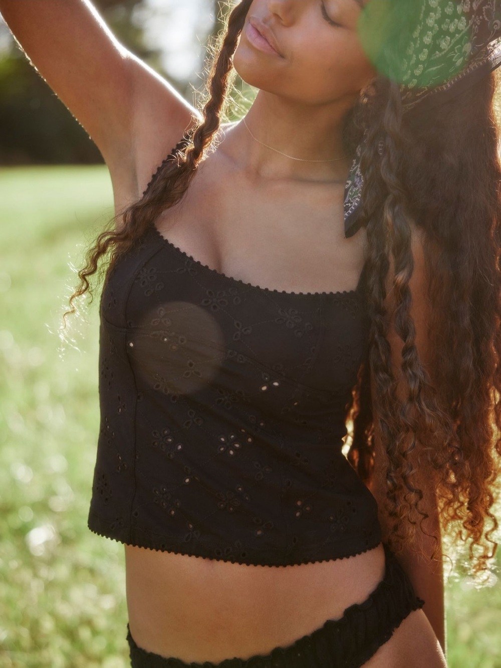 Free People Full Bloom Cotton Eyelet Cami Black